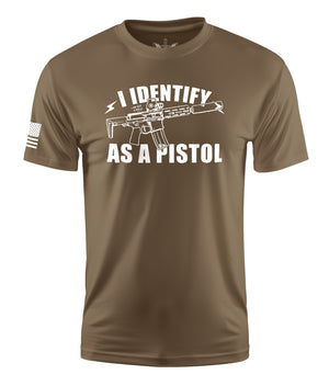 I Identify As A Pistol Short Sleeve Shirt Apparel and Accessories Tan Cotton