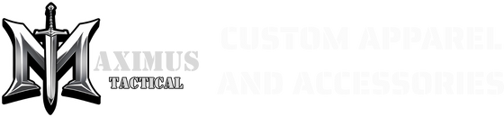 Maximus Tactical logo with a sword emblem on a white background