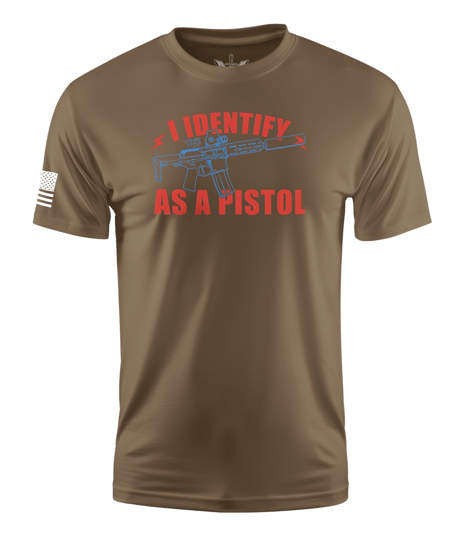 I Identify As A Pistol Short Sleeve Shirt Apparel and Accessories Tan Cotton
