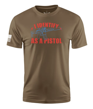 I Identify As A Pistol Short Sleeve Shirt Apparel and Accessories Tan Cotton