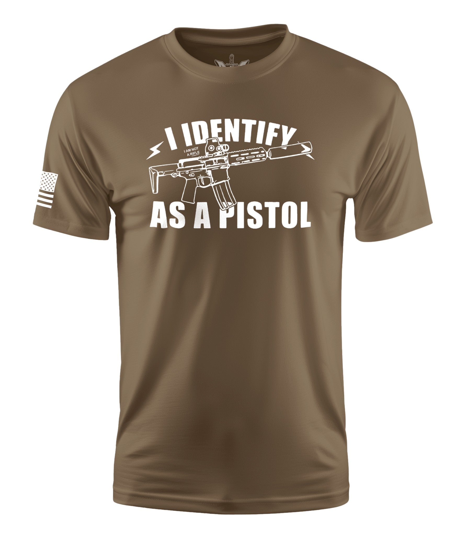 I Identify As A Pistol Short Sleeve Shirt Apparel and Accessories Tan Cotton